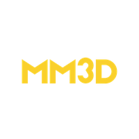 MM3D logo in geel, gebruikt voor 3D-geprinte accessoires voor Mazda MX5 NA en NB modellen.